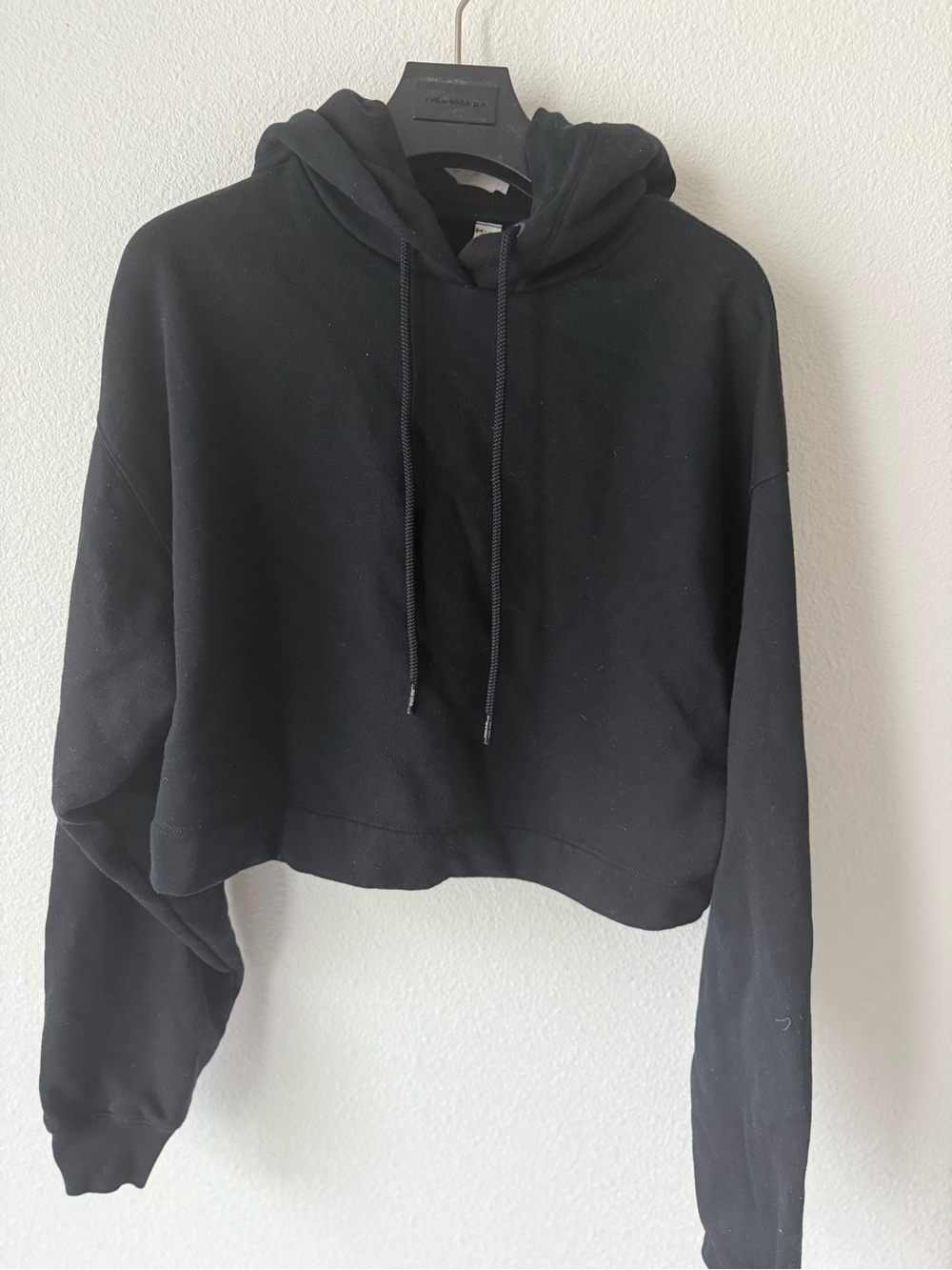 Alo Yoga Black Cropped Hoodie Sweatshirt XS | Soft Fleece Pullover